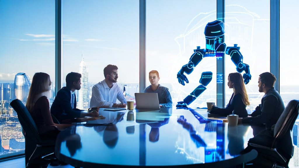 Engineers in a modern office discussing the application of AI-driven customer acquisition systems