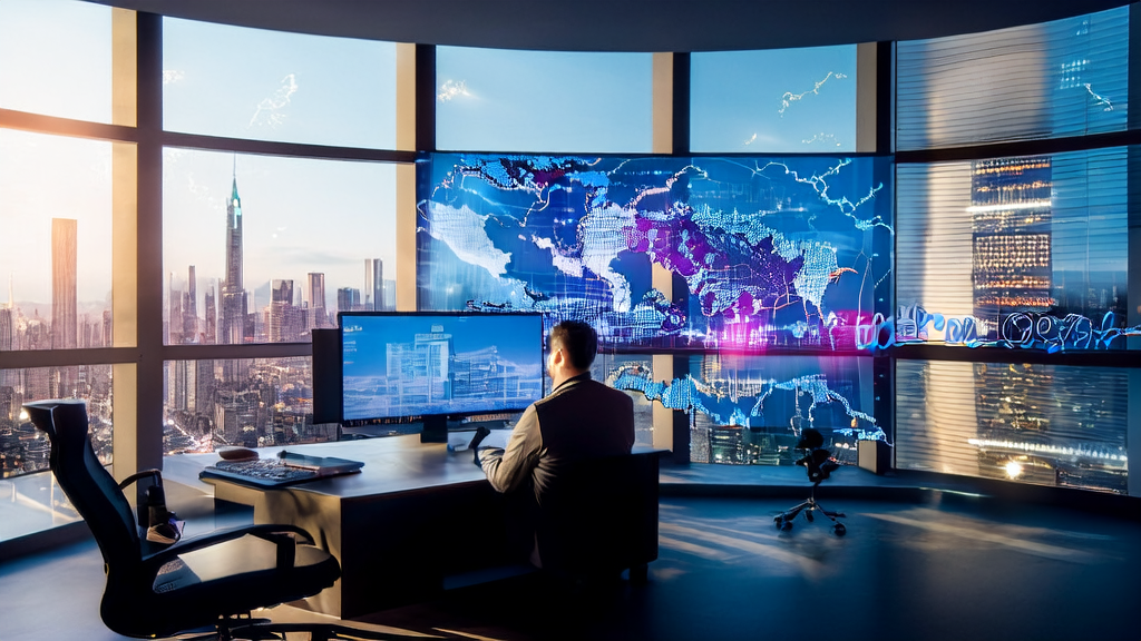 The founder of a cross-border e-commerce company is optimizing customer acquisition strategies using an AI prediction model, with a multilingual marketing artwork generated by the Z-Image model hanging on the wall.