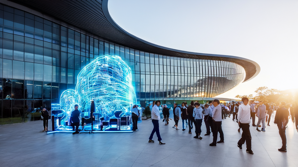 未来科技园区中展示AI驱动客户获取解决方案的场景