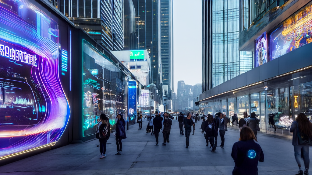 未来城市中的独立站商店展示AI驱动的客户获取解决方案和最新技术