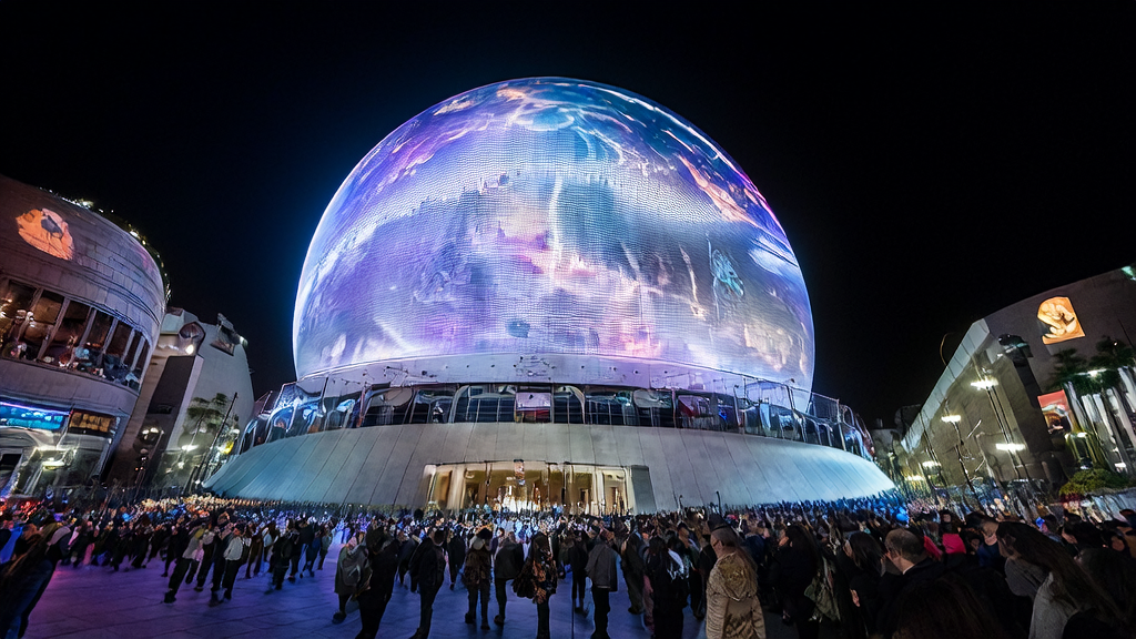 AI-powered “The Wizard of Oz“ performance in a spherical dome theater in Las Vegas, showcasing AI-driven customer acquisition solutions