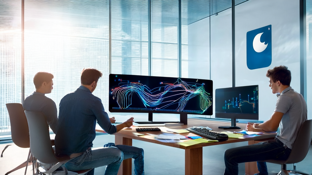 Modern office scene optimizing customer acquisition processes with AI technology