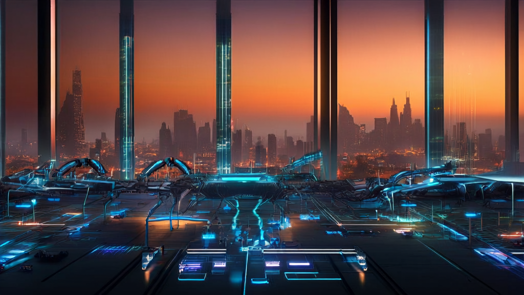 AI lab in a futuristic city with researchers interacting with a robot, showcasing the latest embodied intelligence technology