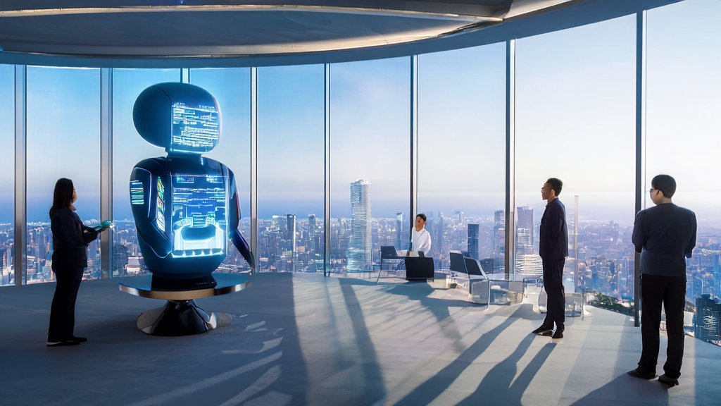 Employees in a modern office using AI technology to optimize customer acquisition processes