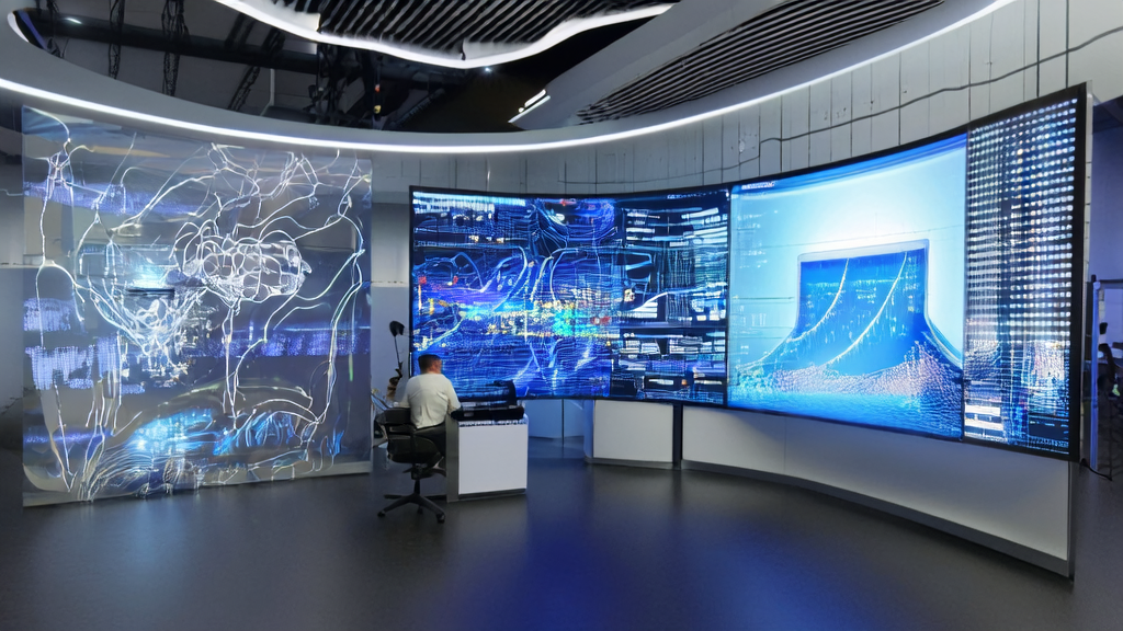 Modern office showcasing AI-driven customer acquisition solutions with employees discussing the latest technology