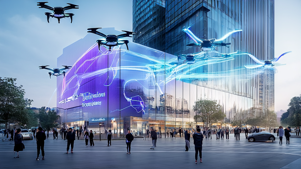 AI-driven customer acquisition solutions showcased in a futuristic cityscape