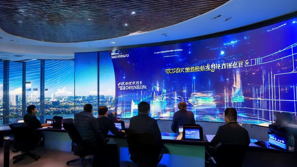 工程师们在办公室里使用AI技术优化跨境电商客户获取流程，背景墙上的标语突显了AI的重要性，桌上智能音箱展示VoxCPM高拟真语音生成模型。