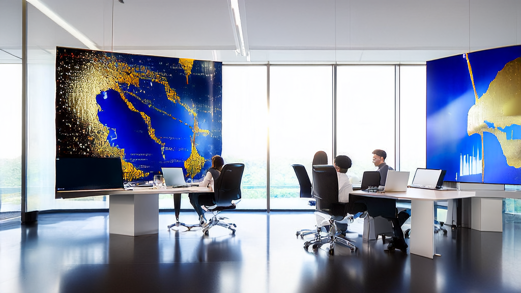 Employees in a modern office discussing AI-driven customer acquisition solutions to enhance overseas business growth