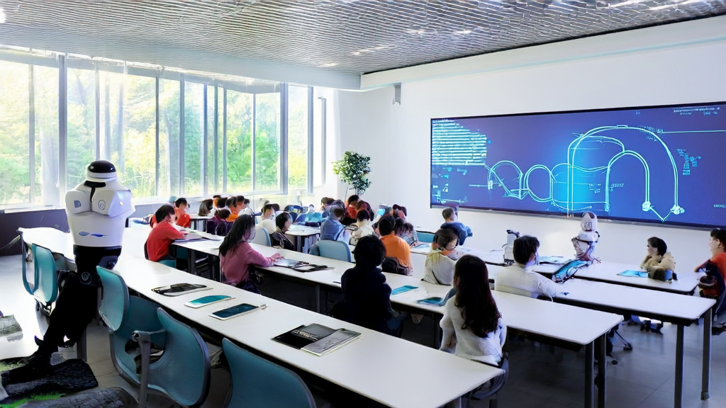 AI-driven customer acquisition solutions in education, showcasing teachers and students using AI tools for teaching and learning