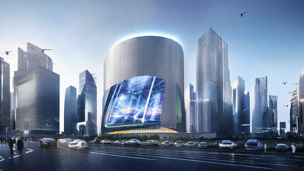 AI-driven customer acquisition solutions showcased in a futuristic city
