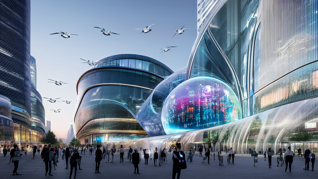 AI-driven customer acquisition solutions showcased in a futuristic city