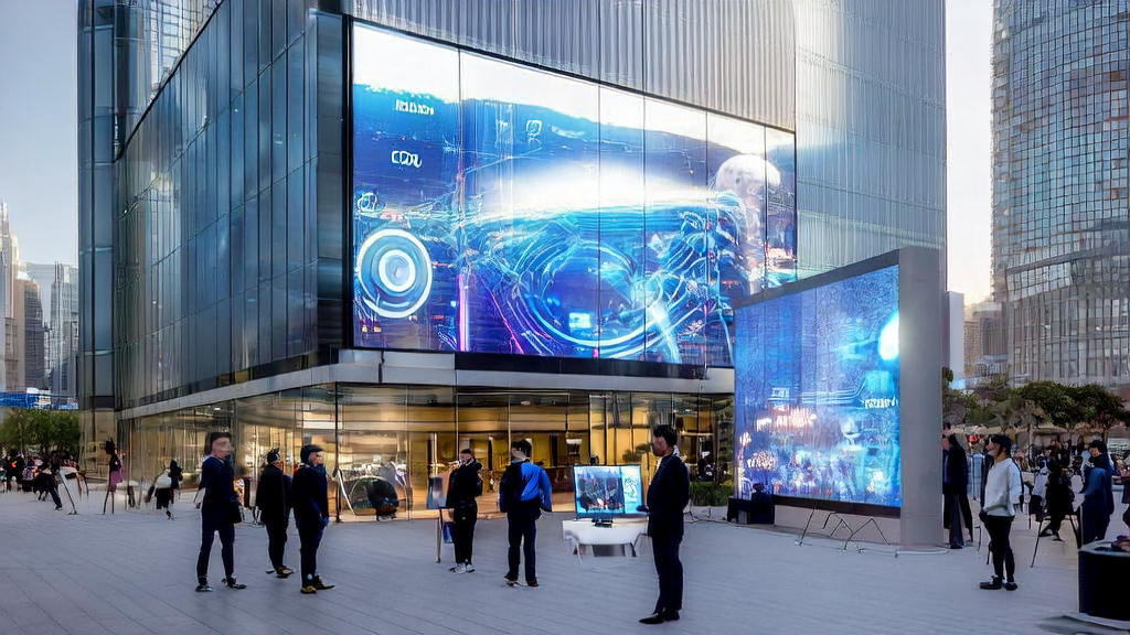 In a futuristic city, intelligent robots and AI technology showcase the latest customer acquisition solutions