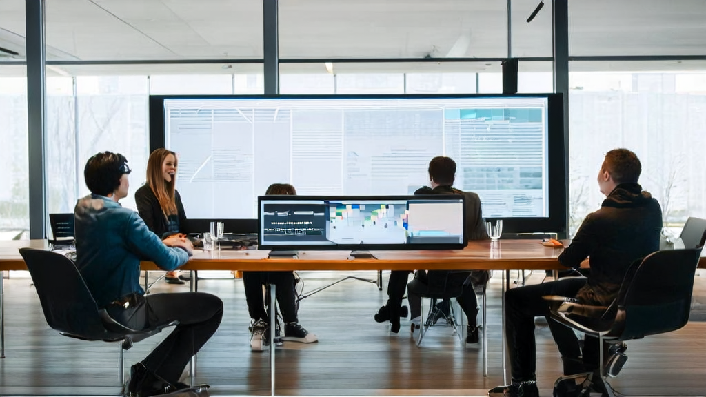 Open-source AI desktop assistant Glass capturing meeting notes and ideas in a modern office, showcasing AI-driven customer acquisition solutions