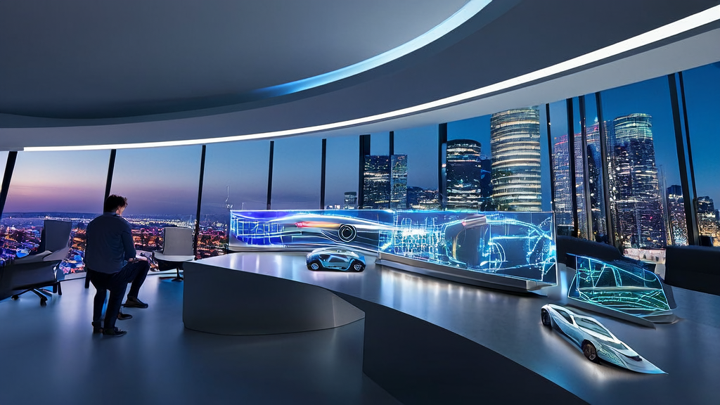 AI-driven customer acquisition trends: An analyst using AI customer prediction models to screen high-quality clients, with a Xiaomi car model on display