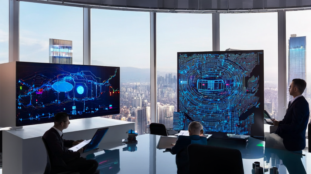 Modern office scene using AI-driven customer prediction models for precise customer screening