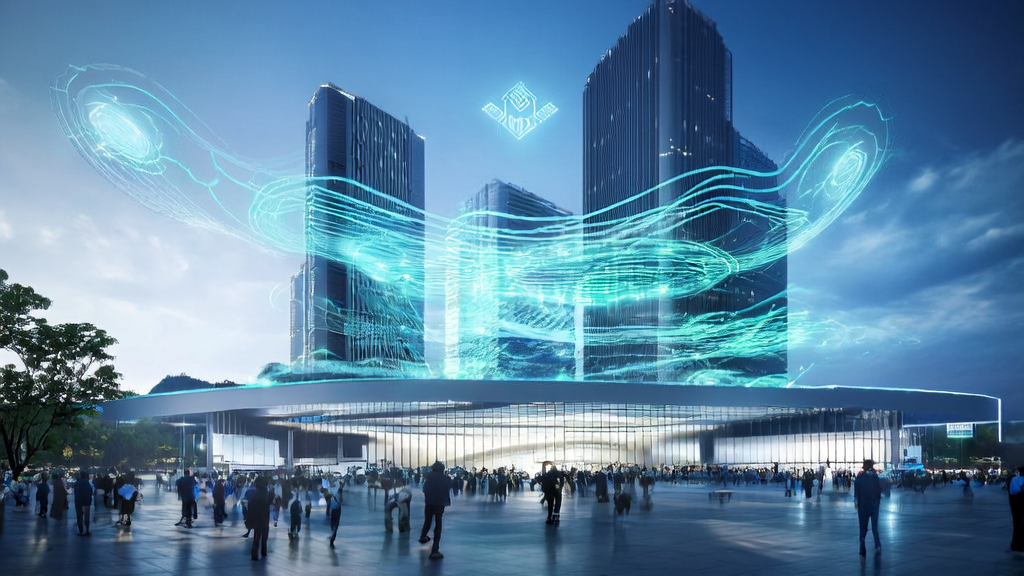 未来城市中的AI驱动客户获取解决方案展示,突出Qwen3Guard的安全保障功能