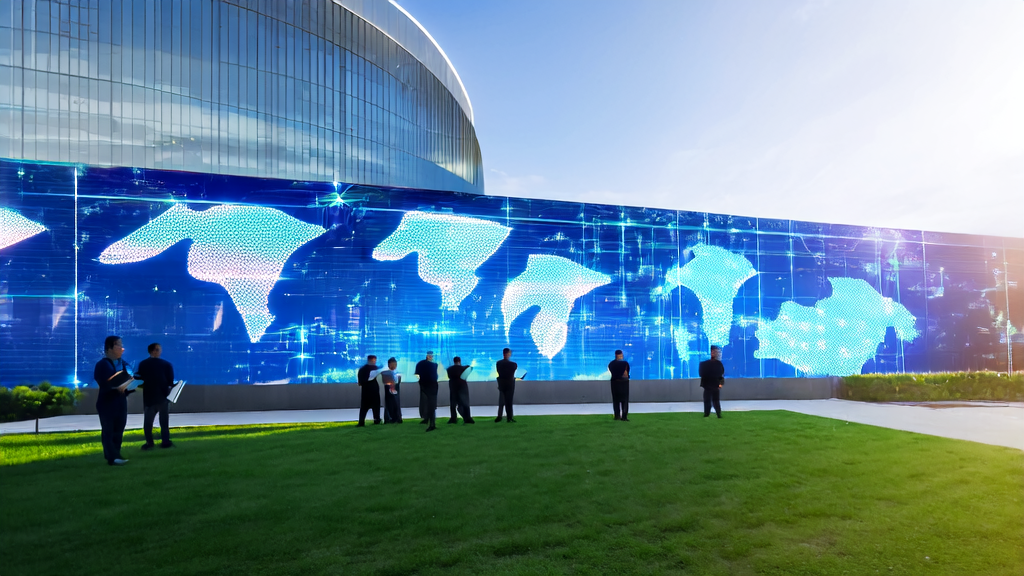 In a sunny tech park, technicians showcase AI-driven customer acquisition solutions using Yuan3.0Flash