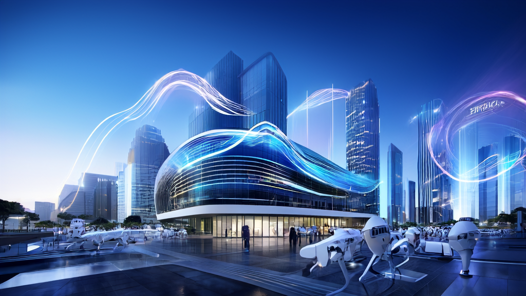 In a futuristic city, AI algorithms assist enterprises in efficiently processing customer data, and the OpenArt one-click story feature generates engaging video content.