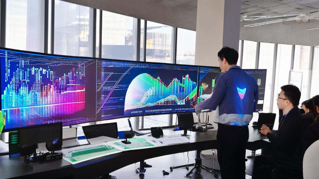 Scene of AI-driven customer data collection and analysis: Employees in a modern office using AI tools to analyze customer data