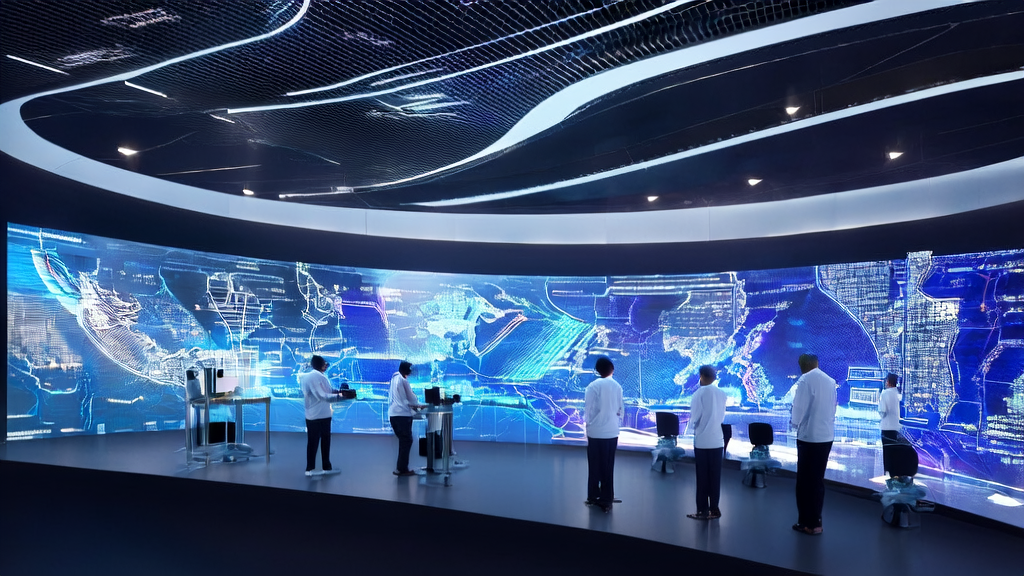 A futuristic office scene showcasing AI-driven customer data collection and high-conversion email strategies