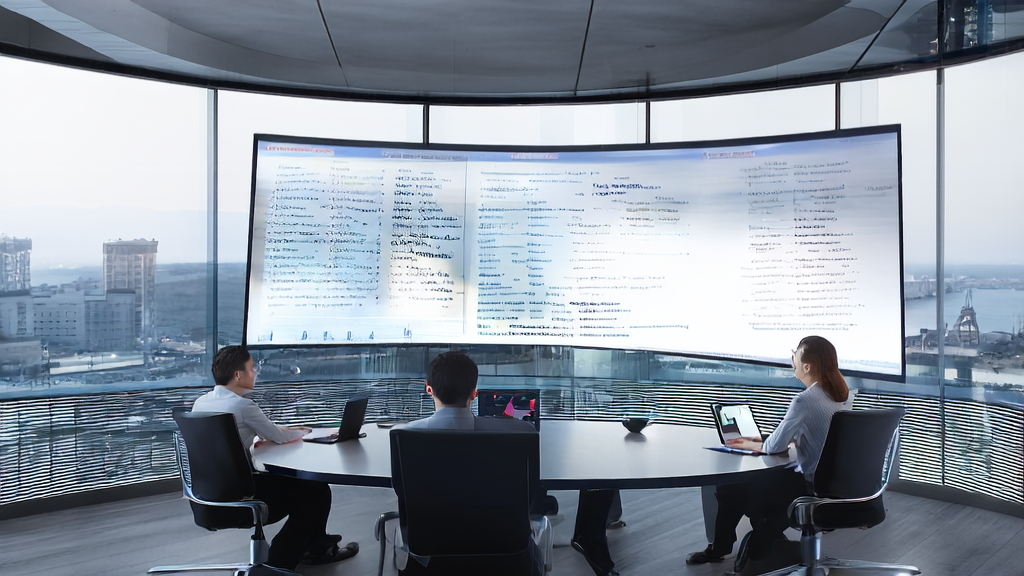 Modern office employees using AI technology for customer data collection and analysis