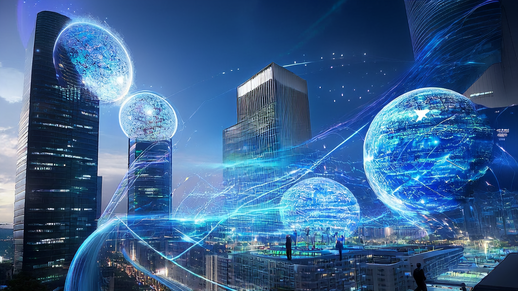 Illustration of Google's "Sun Catcher Plan" satellites and AI-driven customer prediction models for hyper-personalized email marketing, set against a backdrop of a futuristic city.
