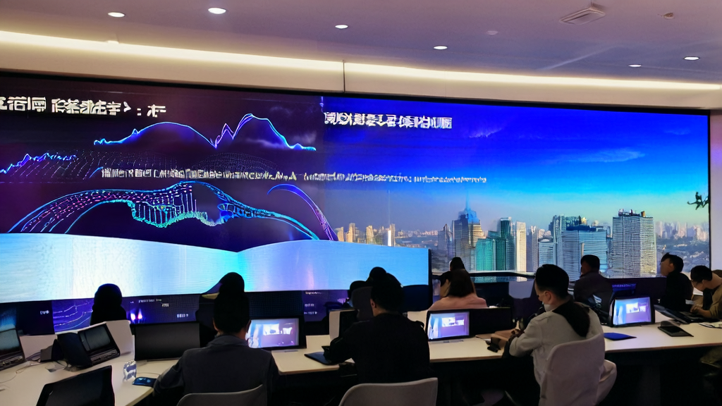 Data scientists in a modern office discussing AI customer prediction models, with a wall slogan highlighting Anhui's '15th Five-Year' plan support for AI technology.