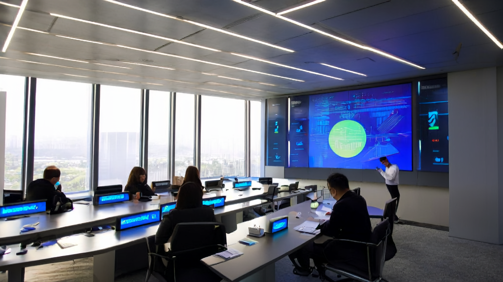 In a modern office, programmers are using AI customer prediction models for hyper-personalized email marketing, showcasing the multi-modal interaction features of Meituan LongCat-Flash-Omni.