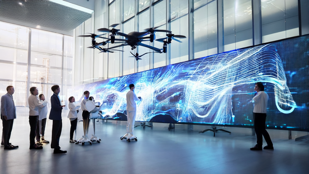 AI-driven customer service and acquisition solutions, where engineers and intelligent robots work together to provide personalized services to customers