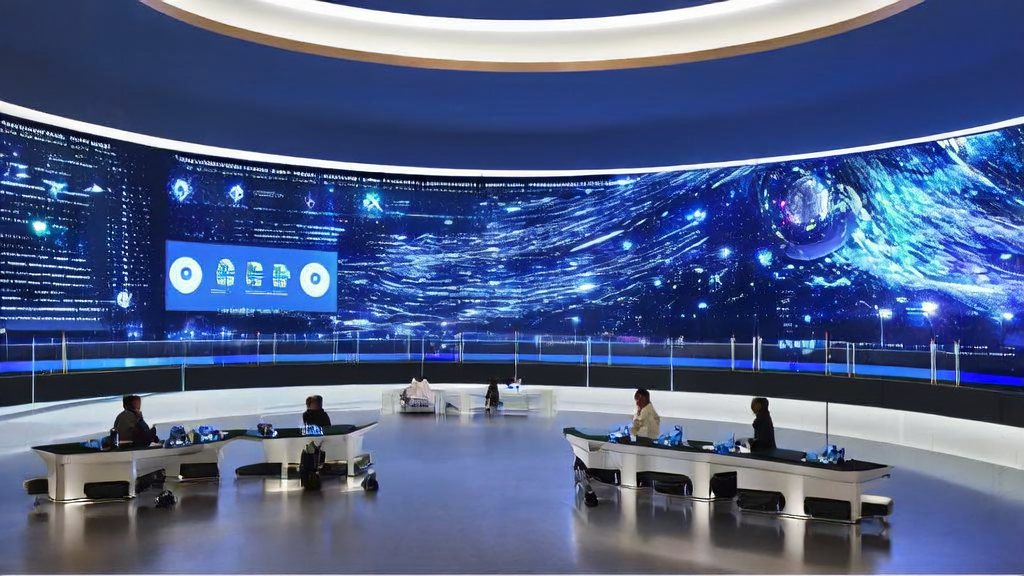 Futuristic customer service center with AI-driven multi-round conversation intelligence and JD's JoySafety framework ensuring efficient and secure service