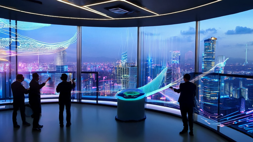 展示AI驱动的数据采集与邮件营销创新策略的未来办公室场景