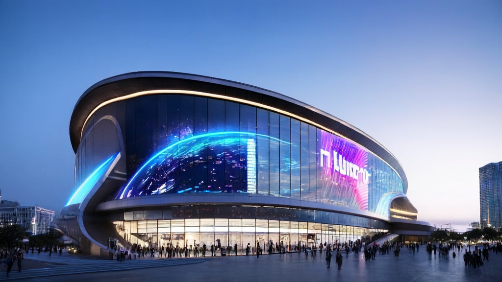 未来城市的电商大厦中，AI机器人正在分析客户行为并提供个性化服务，大楼外展示着马斯克的“Grokipedia”宣传海报。