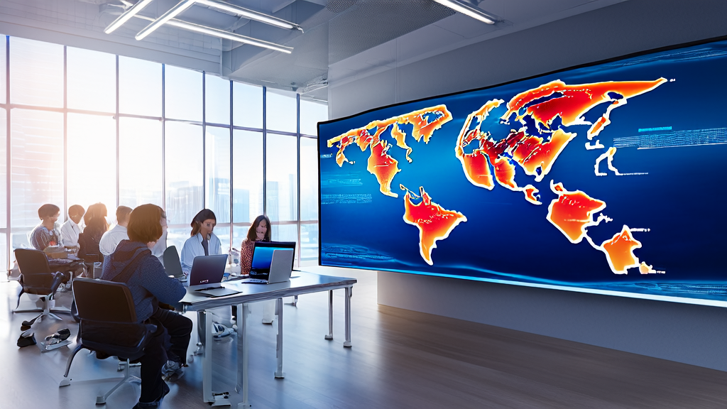 E-commerce team in a modern office using AI technology to optimize email marketing and boost cross-border sales conversion rates
