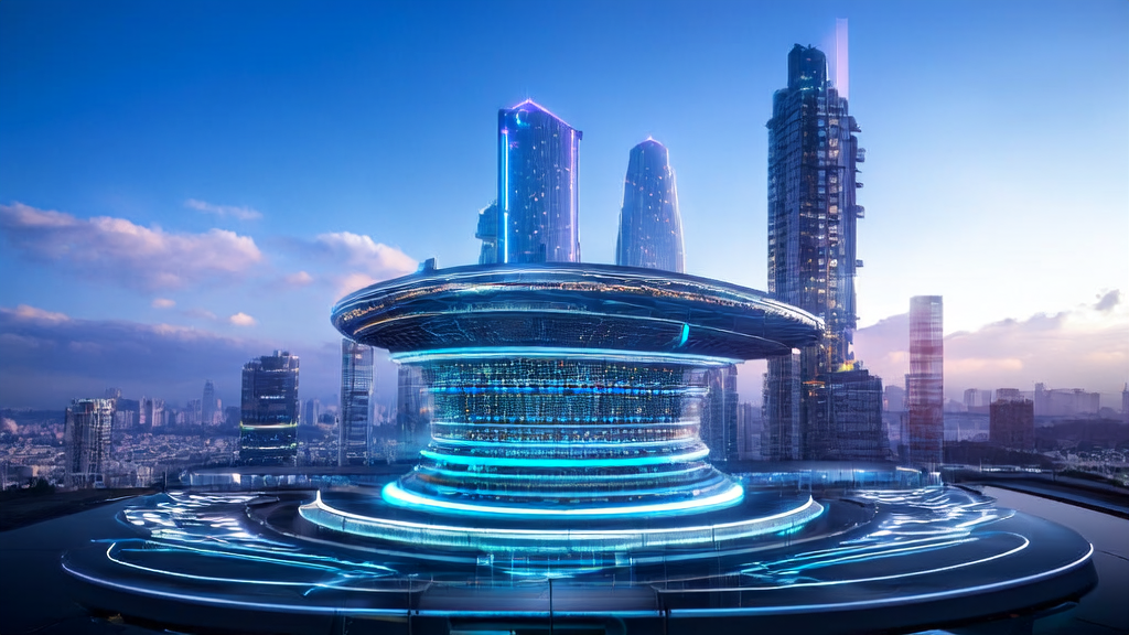 AI驱动的电商销售增长：从理论到实战，展示了现代城市中的AI控制中心和电商平台展示区，强调科技与商业的结合。