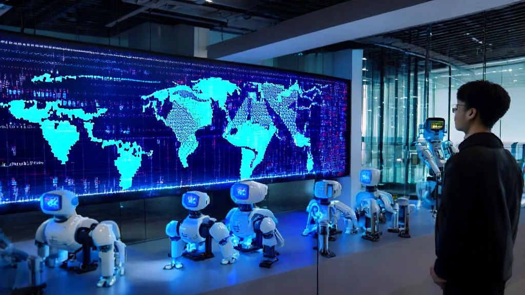 A modern e-commerce office where an entrepreneur uses AI technology to analyze data and handle customer inquiries, showcasing the significant role of AI in e-commerce sales.