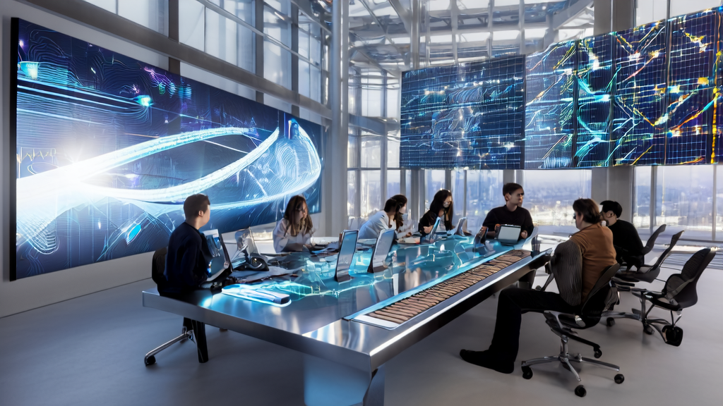 A scene of AI-driven email marketing and video editing in a modern office