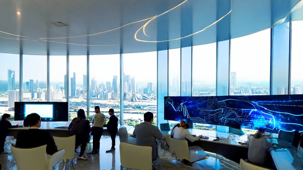 A modern office building bathed in sunlight, showcasing Oracle's surge in orders through AI-driven email marketing