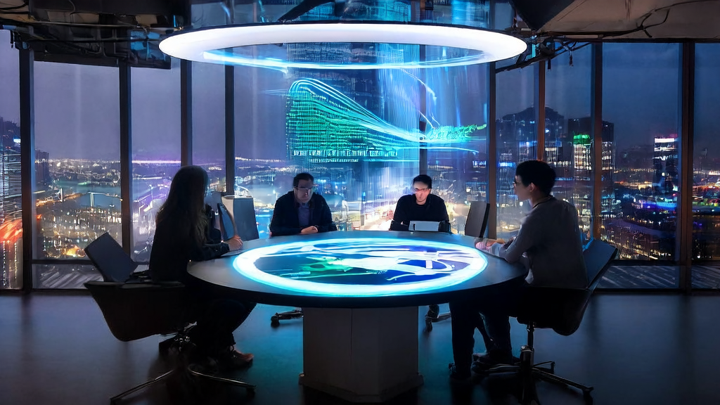 An AI-driven email marketing team working in an office at night, utilizing Grok Code Fast 1 to enhance development efficiency and email marketing effectiveness.