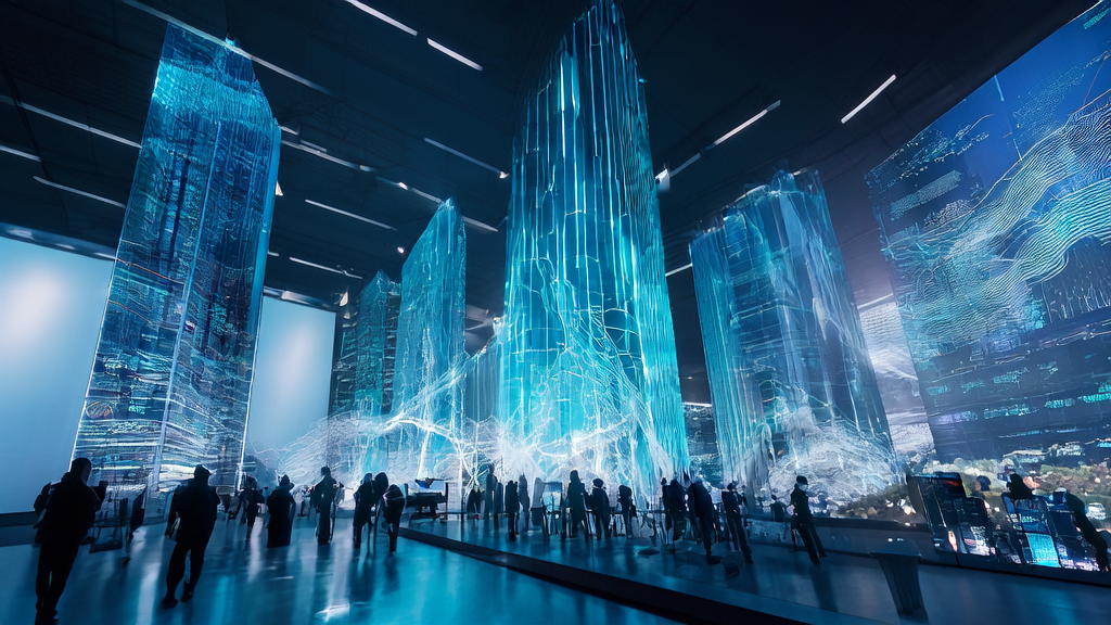 未来城市的现代化办公室中，展示着AI智能获客系统通过个性化邮件营销提升打开率的工作场景