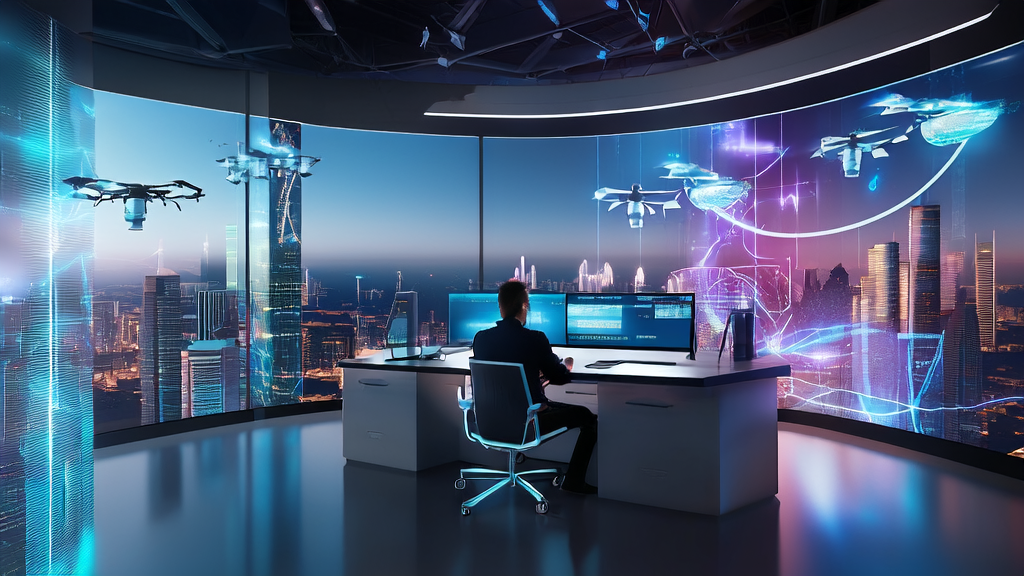 A cross-border e-commerce company in a futuristic city using AI-driven email marketing to boost customer conversion rates