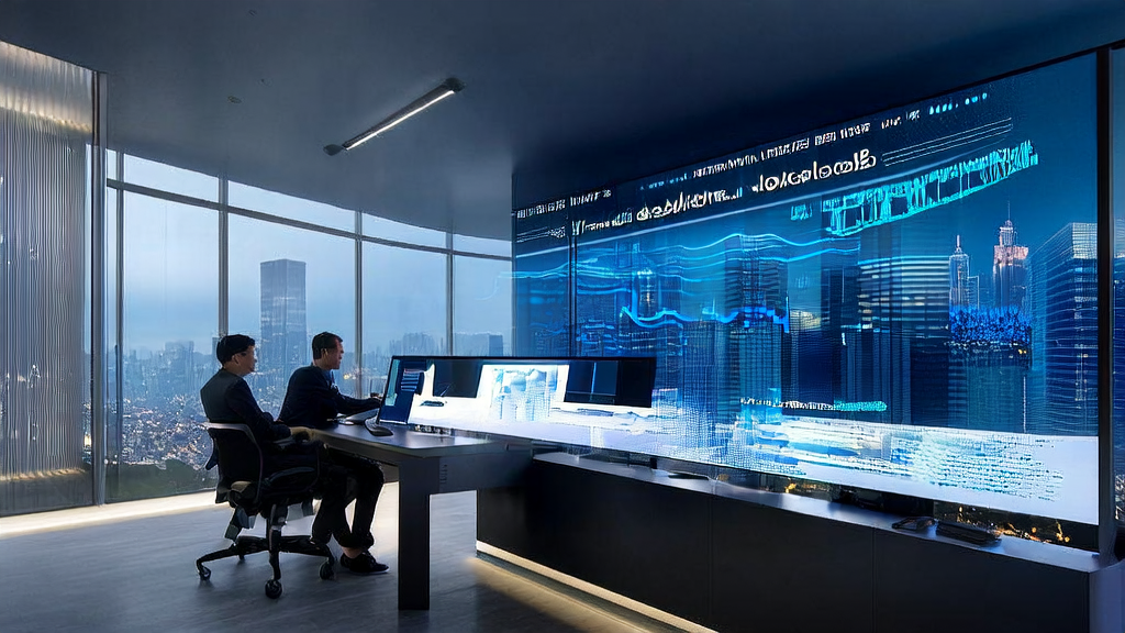 现代化办公室中的创业者使用AI驱动的邮件营销系统进行高效获客