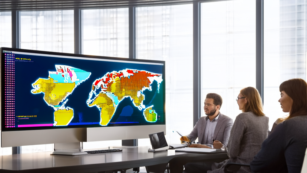 员工在办公室讨论AI驱动的邮件营销策略，背景是充满阳光的现代化办公环境。