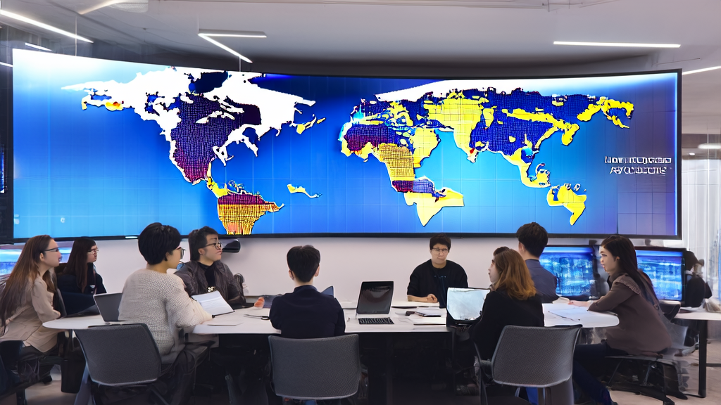 Modern office where a team uses AI for international email marketing