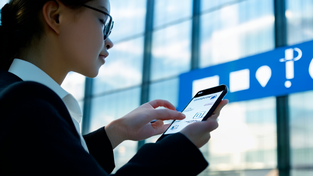 In the sunshine, a young professional checks a personalized email sent by AI assistant CC in front of a modern office building, showcasing the new era of AI-driven email marketing.
