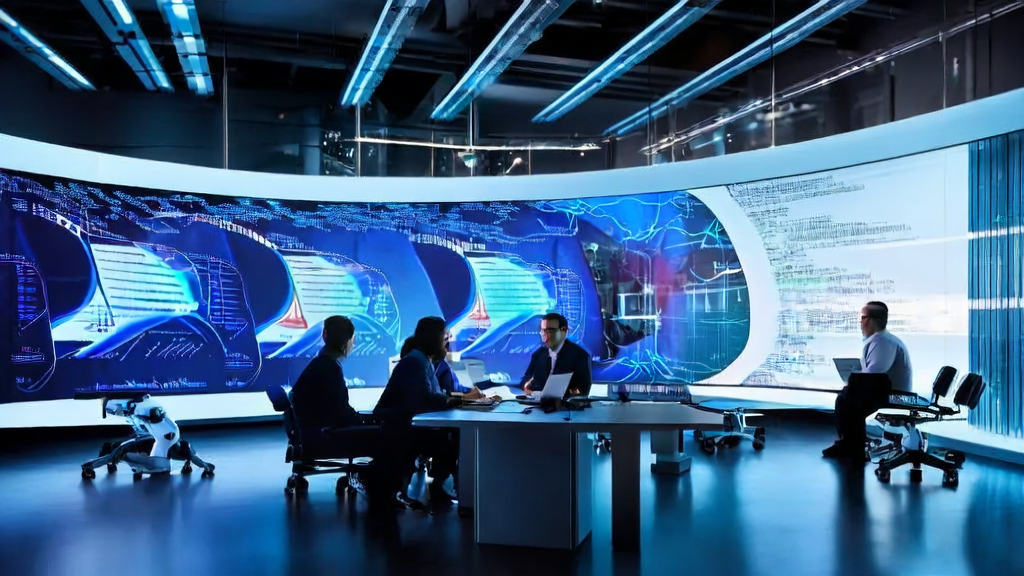 Data scientists and marketing experts in a modern office using AI technology to optimize email marketing strategies