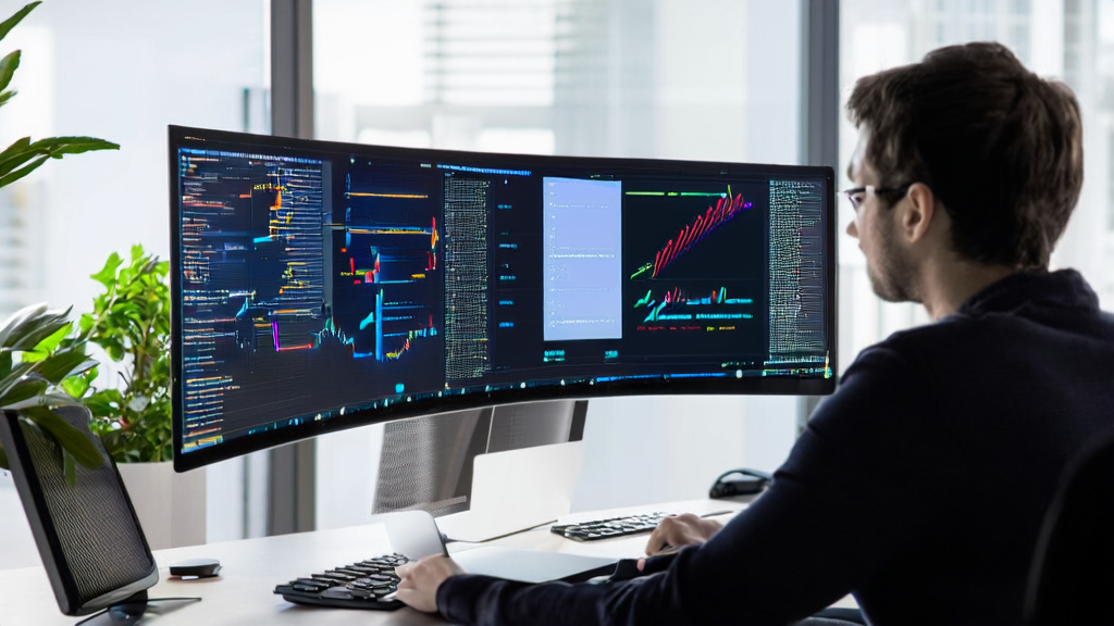 Modern office with a data analyst using Atlassian's AI work browser for email marketing analysis