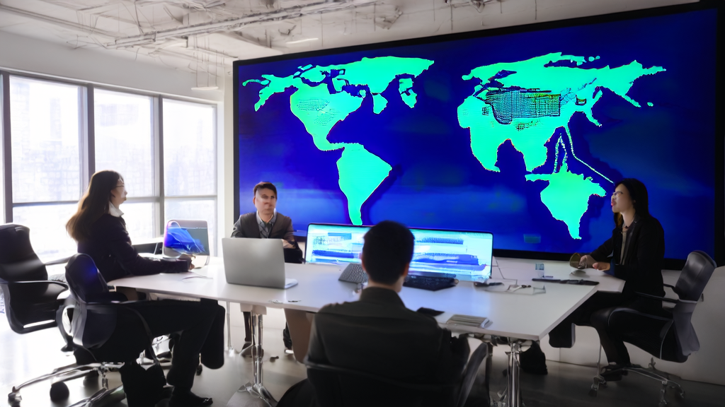 Team discussing AI-driven email marketing strategies in a modern office