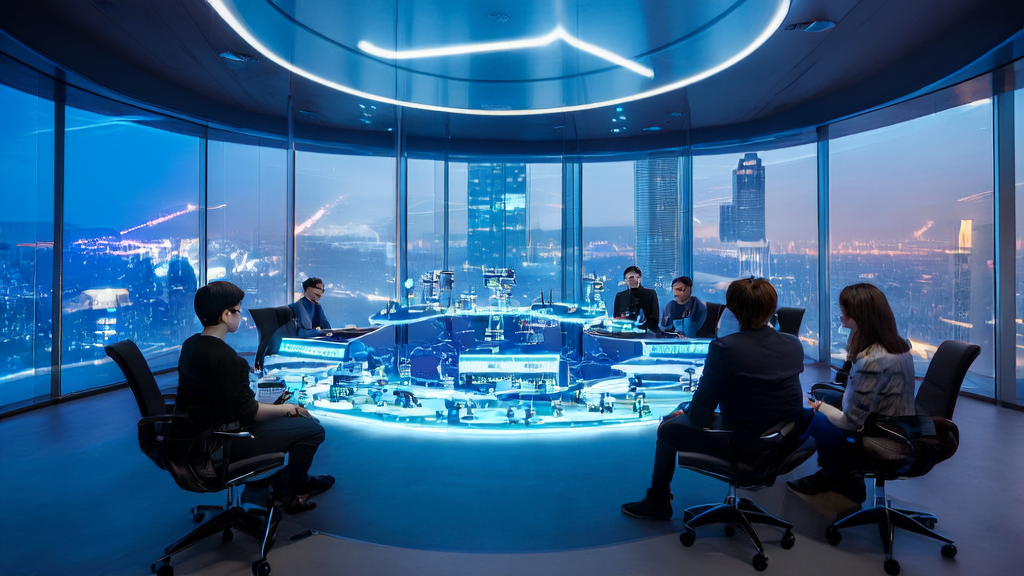 AI-driven email marketing team optimizing customer acquisition strategies in a modern office