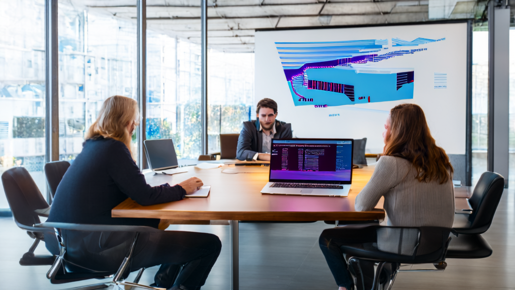 A team in a modern office discussing how to optimize email marketing using Microsoft Phi-4-mini to increase reply rates