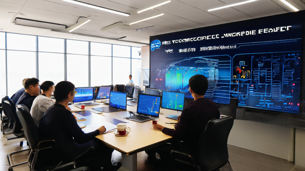 团队成员在现代化办公室中使用AI驱动的邮件营销平台进行工作